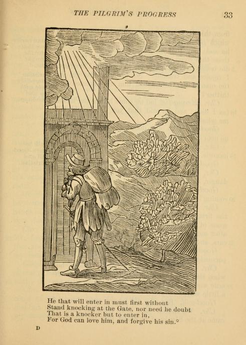 Christian knocking at the Wicket Gate