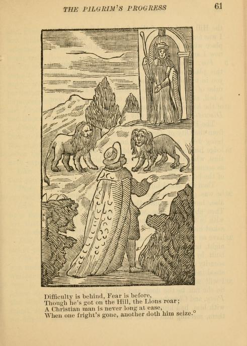 Christian facing the lions on Hill Difficulty